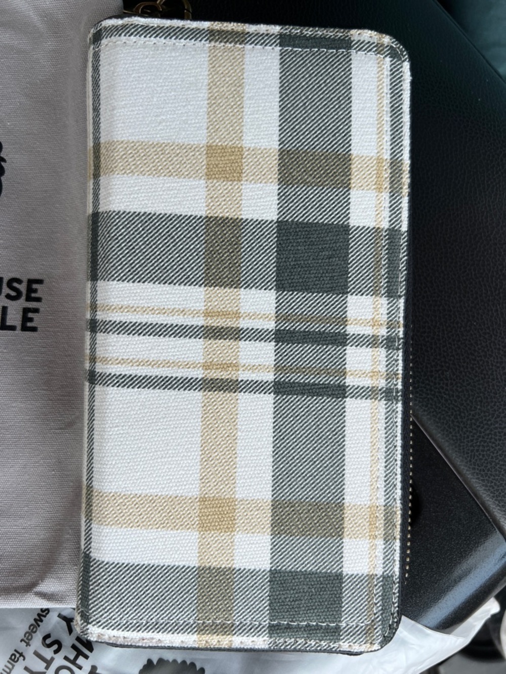 Farmhouse Is My Style Plaid Zip Wallet in Cream and Tan - Picture 3 of 7